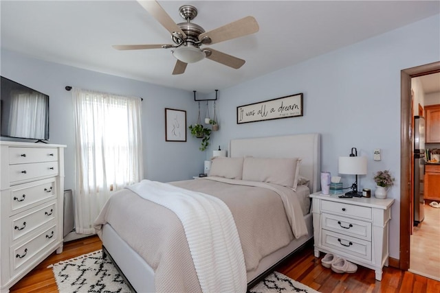 2 Ann St, North Providence, RI 02904 - bedroom featuring light wood-type flooring, ceiling fan, and freestanding refrigerator