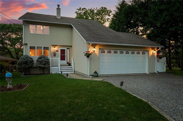 236 Indian Trl, Narragansett, RI 02874 - view of front of home with driveway, a garage, a chimney, and a yard