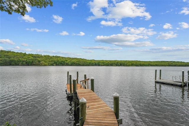 236 Indian Trl, Narragansett, RI 02874 - dock area featuring a water view and a forest view