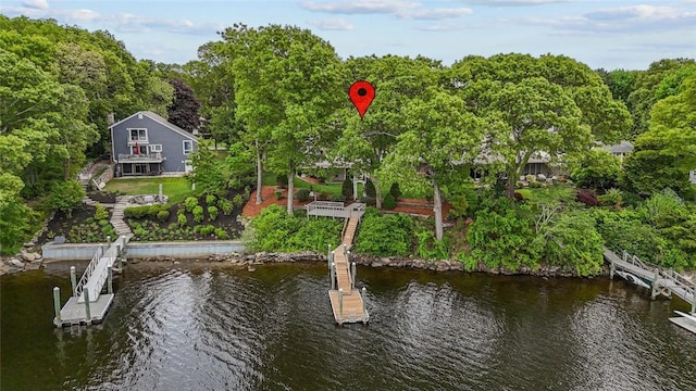236 Indian Trl, Narragansett, RI 02874 - dock area featuring a water view and a forest view