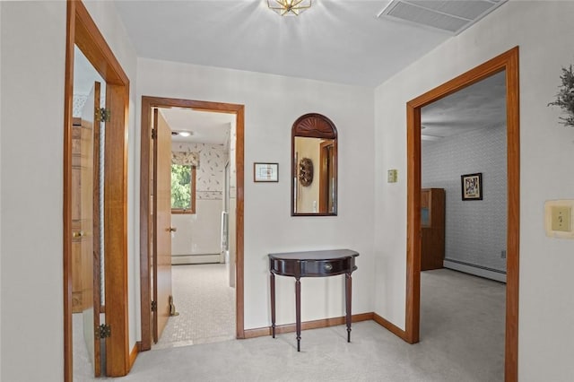 236 Indian Trl, Narragansett, RI 02874 - corridor featuring light colored carpet, a baseboard radiator, baseboards, and a baseboard heating unit