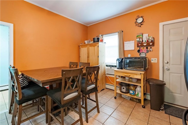 263 Front St, Lincoln, RI 02865 - dining room featuring ornamental molding, light tile patterned floors, a baseboard radiator, and a baseboard heating unit