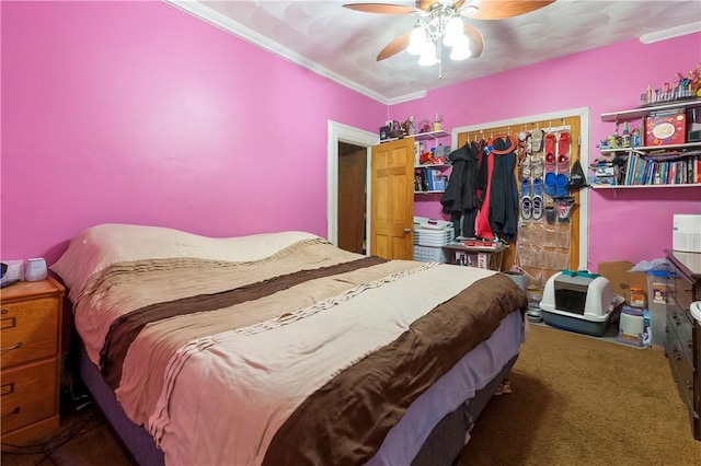 263 Front St, Lincoln, RI 02865 - bedroom featuring carpet, a ceiling fan, and ornamental molding