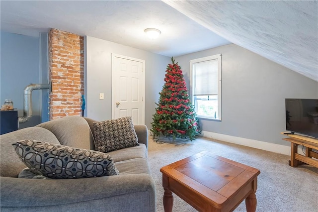 263 Front St, Lincoln, RI 02865 - carpeted living room featuring lofted ceiling and baseboards