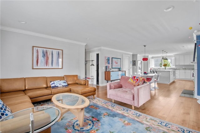 40 Kettle Point Ave, East Providence, RI 02914 - living room featuring light wood-style flooring, ornamental molding, and recessed lighting