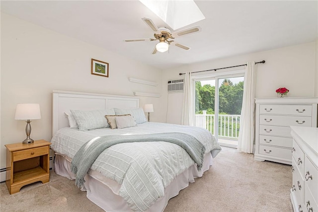 59 Intrepid Ln, Jamestown, RI 02835 - bedroom featuring light colored carpet, access to outside, a wall unit AC, and ceiling fan