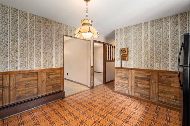19 Cindy Ln, Coventry, RI 02816 - unfurnished dining area featuring tile patterned floors, a baseboard radiator, and wallpapered walls