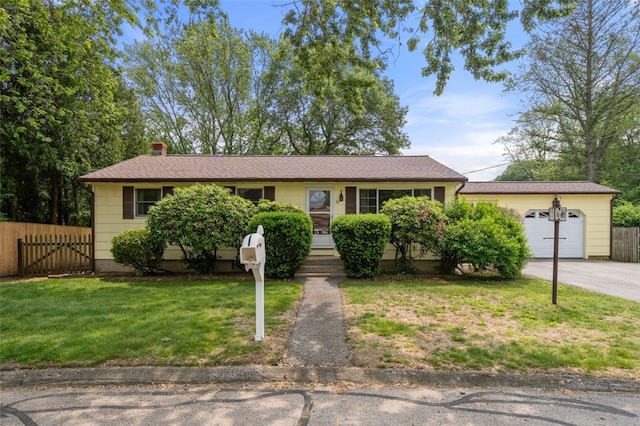 19 Cindy Ln, Coventry, RI 02816 - ranch-style house with an attached garage, driveway, and a chimney