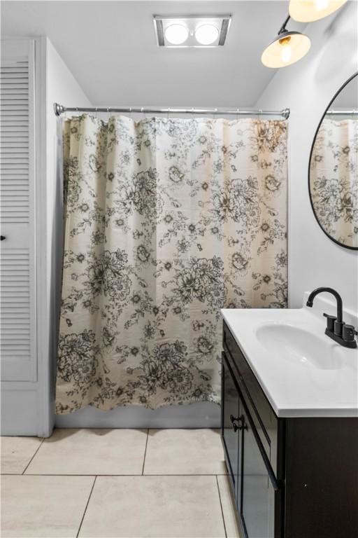 694 Windwood Dr Unit C, Tiverton, RI 02878 - full bathroom with vanity, tile patterned flooring, and a shower with shower curtain