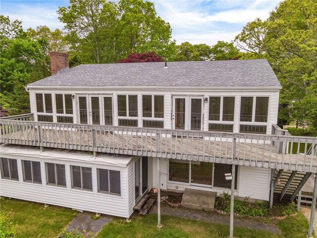 10 Joanth Ter, Westerly, RI 02891 - back of house with a deck, a chimney, a shingled roof, and stairs