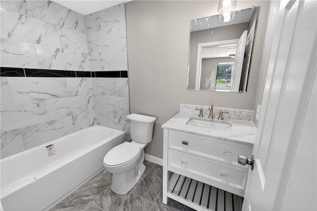403 Pinewood Dr, Smithfield, RI 02917 - bathroom with vanity, toilet, marble finish floors, baseboards, and  shower combination