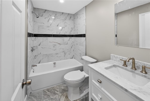 403 Pinewood Dr, Smithfield, RI 02917 - full bathroom featuring vanity, toilet, shower / bathtub combination, and marble look tile flooring