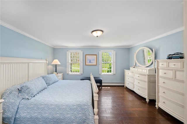 31 Peaceful Way, Tiverton, RI 02878 - bedroom featuring ornamental molding, a baseboard heating unit, and dark wood-style floors