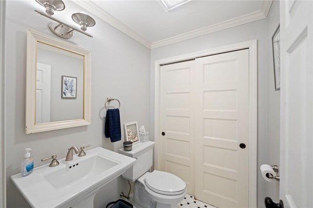 31 Peaceful Way, Tiverton, RI 02878 - bathroom with a sink, toilet, and ornamental molding