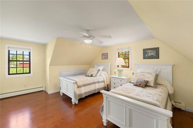 31 Peaceful Way, Tiverton, RI 02878 - bedroom featuring a baseboard radiator, multiple windows, dark wood finished floors, and lofted ceiling