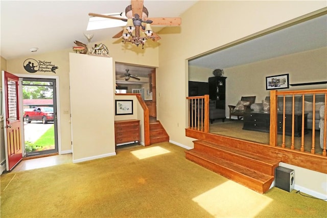 23 Sherman Ln, Middletown, RI 02842 - interior space featuring ceiling fan, stairs, and vaulted ceiling