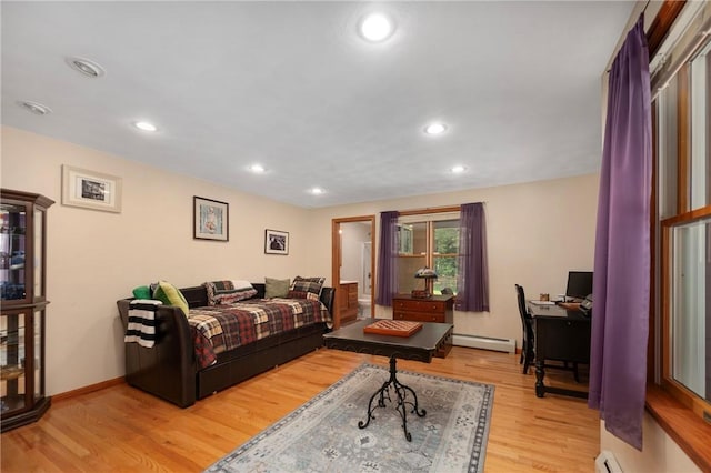350 Austin Farm Rd, Exeter, RI 02822 - bedroom with a baseboard heating unit, light wood-type flooring, recessed lighting, a desk, and baseboards