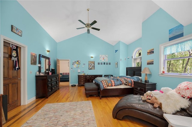 350 Austin Farm Rd, Exeter, RI 02822 - living area featuring high vaulted ceiling, ceiling fan, and wood finished floors