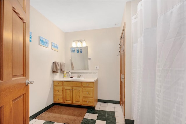 350 Austin Farm Rd, Exeter, RI 02822 - bathroom with vanity, baseboards, tile patterned flooring, and a shower with shower curtain