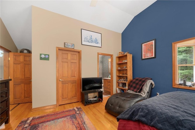 350 Austin Farm Rd, Exeter, RI 02822 - bedroom with light wood finished floors and high vaulted ceiling