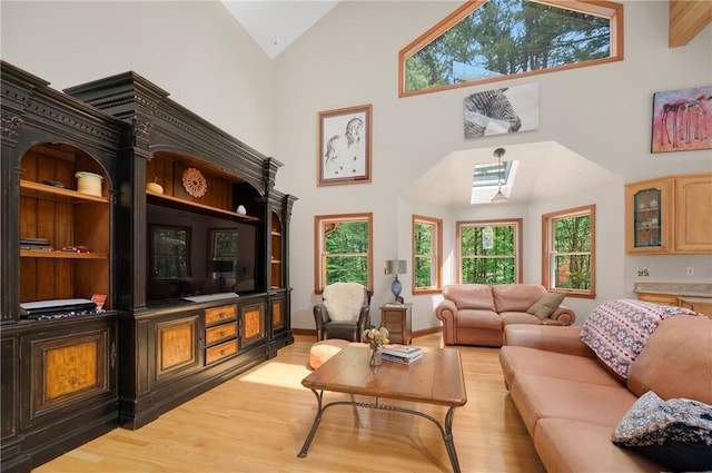 350 Austin Farm Rd, Exeter, RI 02822 - living area featuring light wood-type flooring and high vaulted ceiling