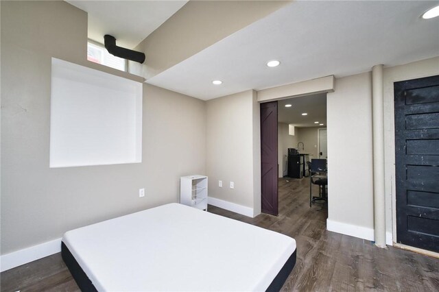 62 School St, Fall River, MA 02720 - bedroom with dark wood-type flooring, baseboards, and recessed lighting