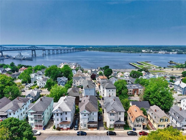 62 School St, Fall River, MA 02720 - aerial perspective of suburban area with a notable bridge and a nearby body of water