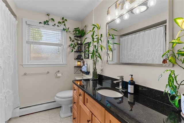 68 Everglade Ave, Warwick, RI 02886 - full bath with a baseboard heating unit, vanity, tile patterned flooring, and curtained shower