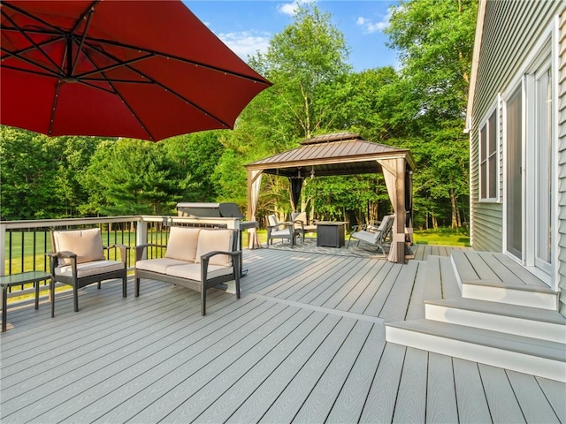 162 Pine Orchard Rd, Glocester, RI 02814 - deck featuring a gazebo, an outdoor hangout area, and view of wooded area