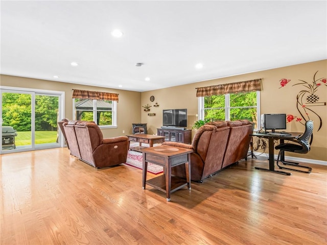 162 Pine Orchard Rd, Glocester, RI 02814 - living area with light wood-type flooring, recessed lighting, an office area, and baseboards