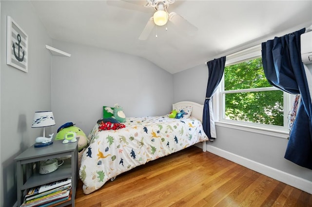 79 Pilgrim Dr, Warwick, RI 02888 - bedroom with vaulted ceiling, baseboards, wood finished floors, and ceiling fan