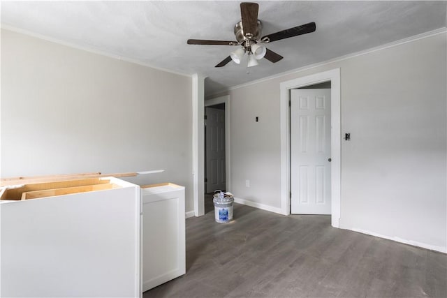 35 Laurel St, Pawtucket, RI 02860 - laundry area featuring a ceiling fan, ornamental molding, wood finished floors, and baseboards