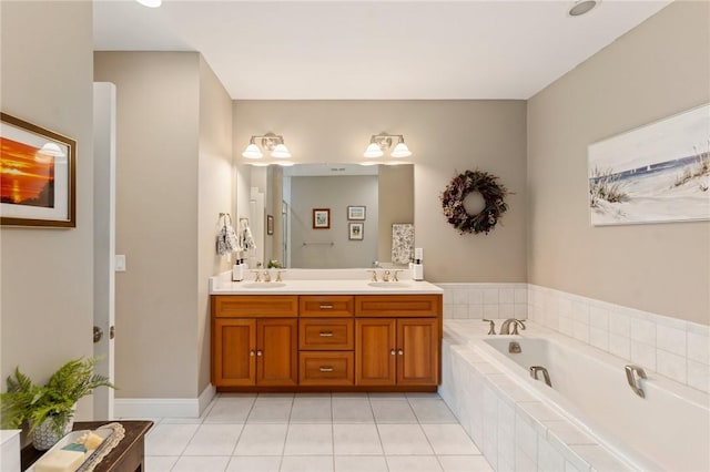 83 Waters Edge St Unit 24, Tiverton, RI 02878 - bathroom featuring double vanity, a bath, and tile patterned floors