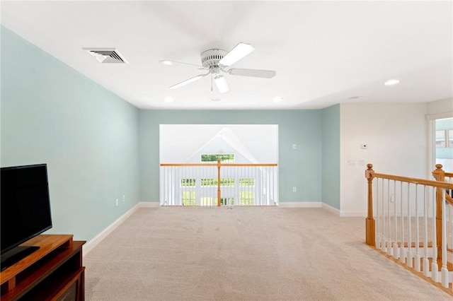 83 Waters Edge St Unit 24, Tiverton, RI 02878 - unfurnished living room featuring a ceiling fan, carpet floors, baseboards, and recessed lighting