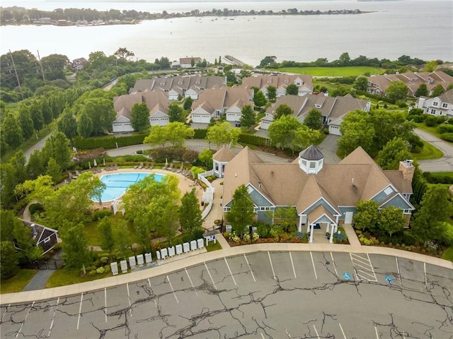 83 Waters Edge St Unit 24, Tiverton, RI 02878 - aerial perspective of suburban area with a nearby body of water and a pool