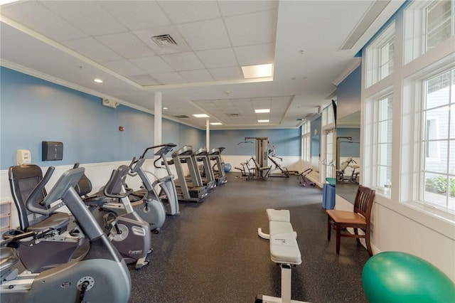 83 Waters Edge St Unit 24, Tiverton, RI 02878 - exercise room featuring a paneled ceiling and crown molding