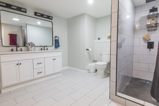21 Baldwin Rd, Warwick, RI 02886 - full bathroom featuring double vanity, tiled shower, and tile patterned floors
