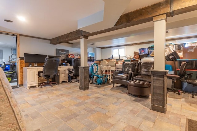 21 Baldwin Rd, Warwick, RI 02886 - basement with stone tile flooring and a desk