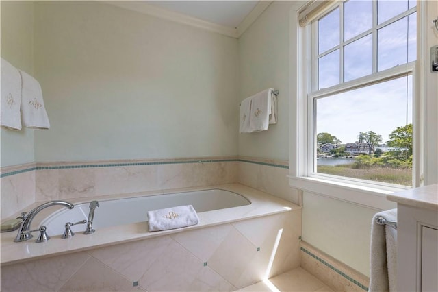 137 Cove Pt E, Charlestown, RI 02813 - bathroom featuring a bath, crown molding, and vanity