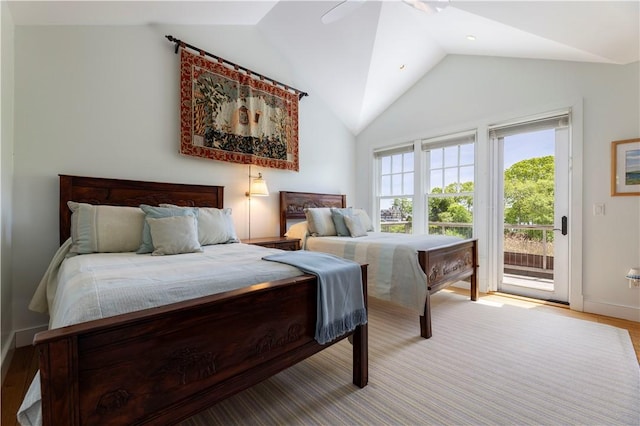 137 Cove Pt E, Charlestown, RI 02813 - bedroom with access to outside, vaulted ceiling, and ceiling fan
