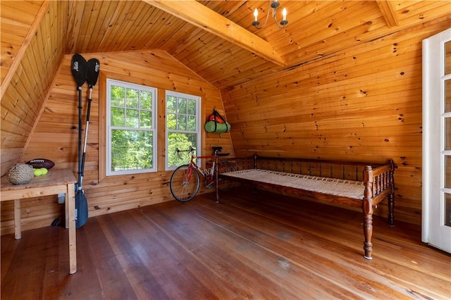 137 Cove Pt E, Charlestown, RI 02813 - unfurnished bedroom with wood walls, hardwood / wood-style floors, and wood ceiling
