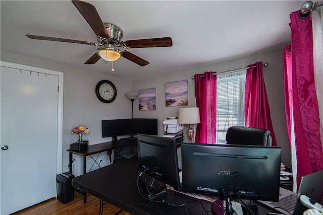 34 Zambarano Ave, North Providence, RI 02911 - home office with ceiling fan and wood finished floors