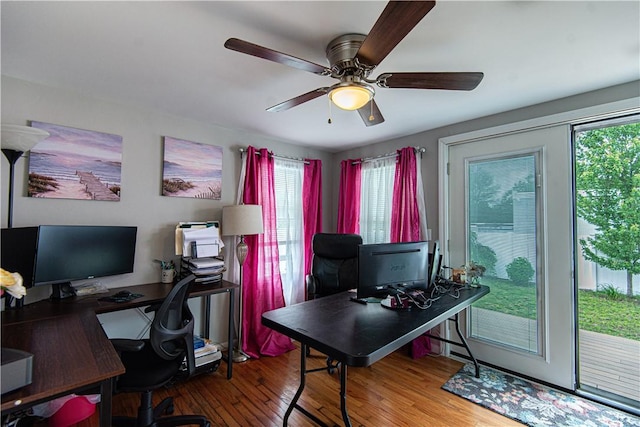 34 Zambarano Ave, North Providence, RI 02911 - office area with a ceiling fan and wood finished floors