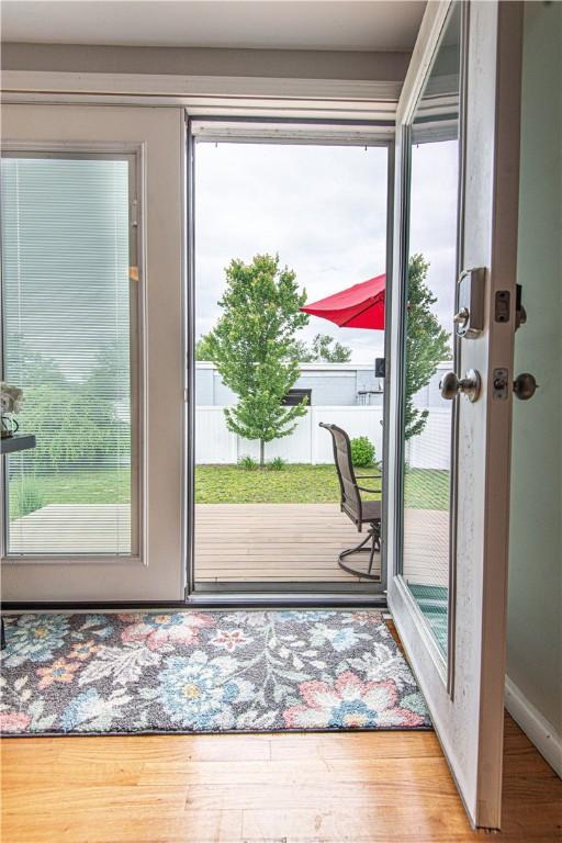 34 Zambarano Ave, North Providence, RI 02911 - doorway to outside with wood finished floors