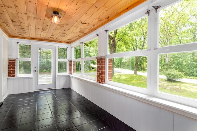 137 Rocky Hill Rd, Scituate, RI 02857 - unfurnished sunroom with wood ceiling and stone tile flooring