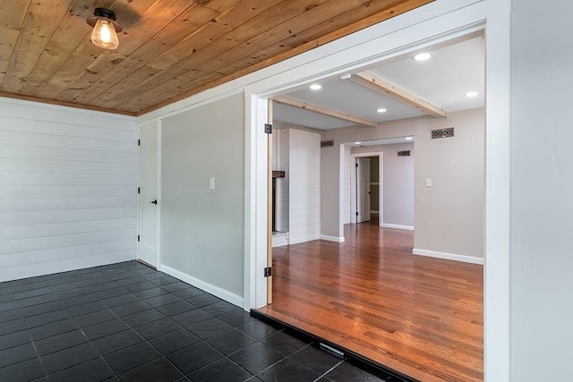 137 Rocky Hill Rd, Scituate, RI 02857 - empty room featuring recessed lighting, dark tile patterned flooring, and wooden ceiling