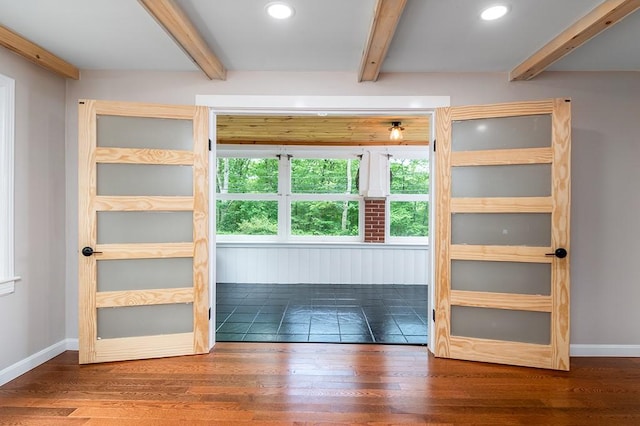 137 Rocky Hill Rd, Scituate, RI 02857 - interior space with beamed ceiling, hardwood / wood-style flooring, and recessed lighting