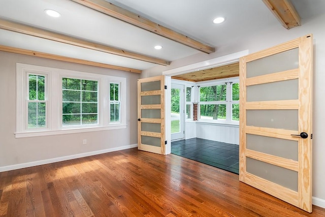 137 Rocky Hill Rd, Scituate, RI 02857 - spare room featuring beam ceiling, wood finished floors, and recessed lighting