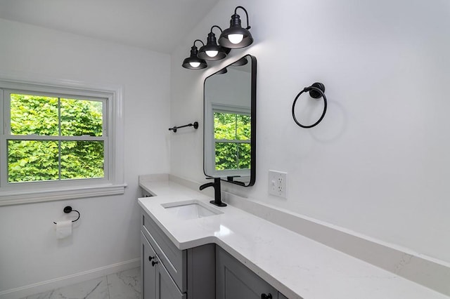 137 Rocky Hill Rd, Scituate, RI 02857 - bathroom with marble look tile flooring and vanity