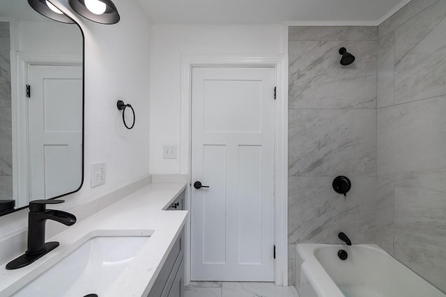 137 Rocky Hill Rd, Scituate, RI 02857 - full bathroom featuring marble look tiles, vanity, and tub / shower combination